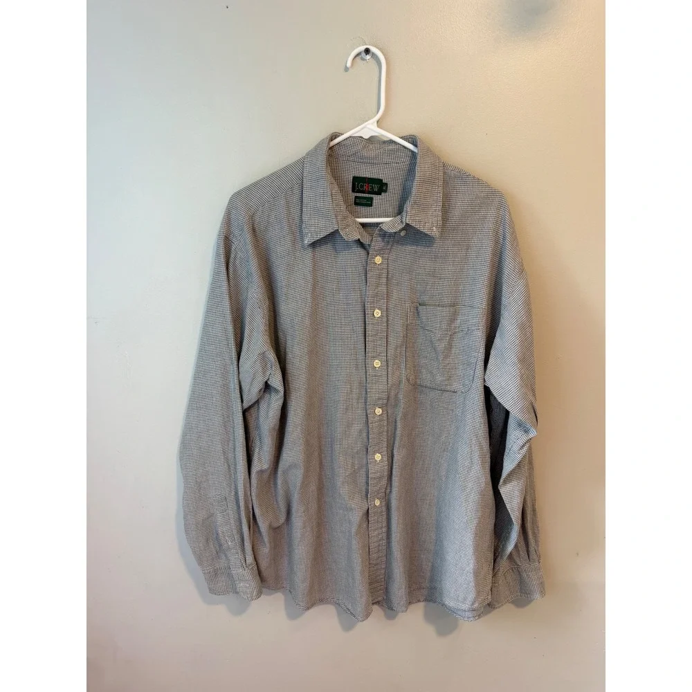 J. Crew Mens XL Grey Houndstooth Cotton Button Down Long Sleeve Shirt 1694